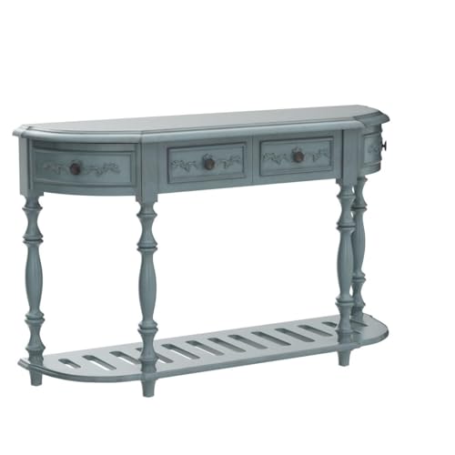52'' Curved Half Moon Entryway Console Table with Storage, Antique Blue | Semicircular Accent Table, French Country, Solid Wood Legs, 4 Drawers, Open Shelf, Easy Assembly, for Living Room & Hallway