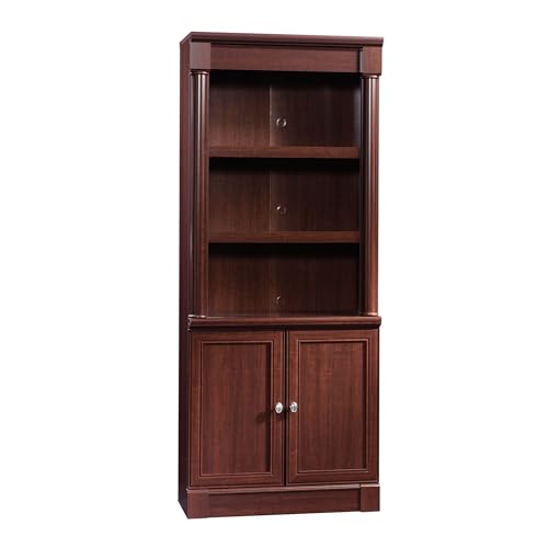 Palladia Book Shelf, Bookshelf with Storage, Library Bookcase with Doors and Adjustable Shelves, in Select Cherry finish