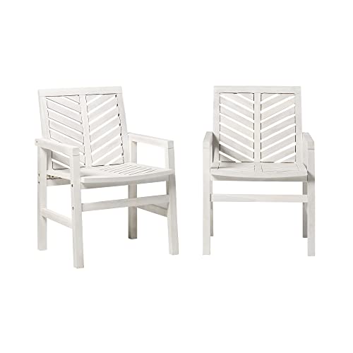 AZWC2VINWW Avalon Chevron Solid Acacia Wood Outdoor Chair, White Wash