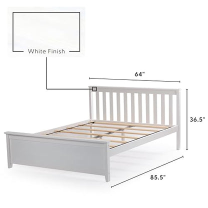Solid Wood Queen Bed Frame, Platform Bed with Headboard, White