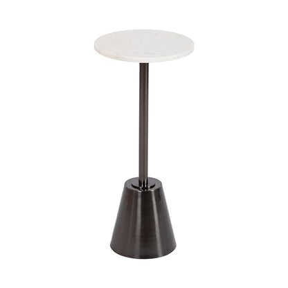Tira Elegant Round Drink Table, 10 x 22, White Marble and Gray Gunmetal, Modern Glam Circle Martini Table for Use as a Small Bedroom Nightstand or Living Room Plant Stand Option