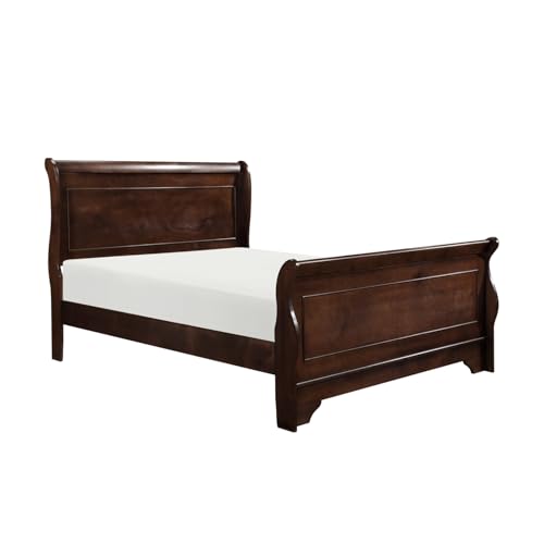 Traditional Queen Bed Dark Cherry Finish Wooden Bedroom Furniture, view 2