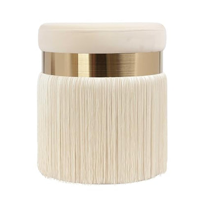 Tov Furniture Melody Tasseled Ottoman (Cream)