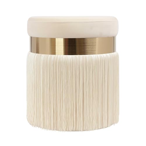 Tov Furniture Melody Tasseled Ottoman (Cream)