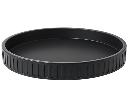 Black solid concrete round decorative tray, view 2