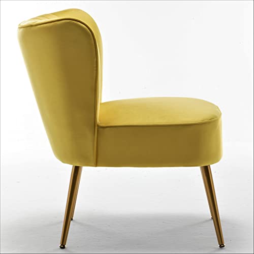 Modern Velvet Accent Chair for Living Room, Bedroom, or Entryway, Stylish and Comfortable Armless Design with Metal Legs, Yellow