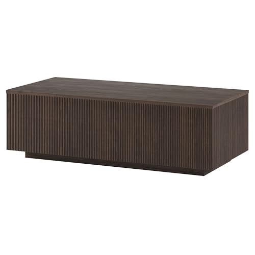 48" Fluted Rectangular Low-Profile Coffee Table with Ribbed Base for Living Room, Family Room, or Office, Rich Brown