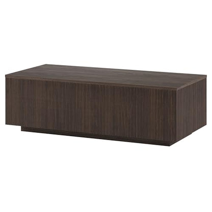 48" Fluted Rectangular Low-Profile Coffee Table with Ribbed Base for Living Room, Family Room, or Office, Rich Brown
