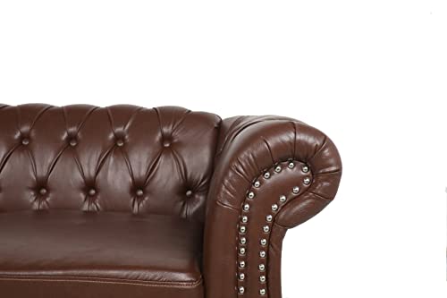 Chesterfield Sofa, Classic Tufted Upholstered Leather Couch, Modern 3 Seater Couch Furniture with Tufted Back for Living Room Office (Dark Brown)