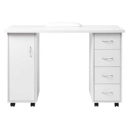 Home Office Computer Desk,Rolling Wooden Executive Desk,White, view 4
