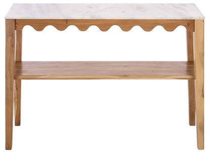 SAFAVIEH Furniture - Zemfira Console Table - White & Natural - Marble Top with Shelf Storage - Scalloped Design for Entryway, Living Room & Hallway, 42.5" W x 14.5" D x 30" H (CNS3709A)
