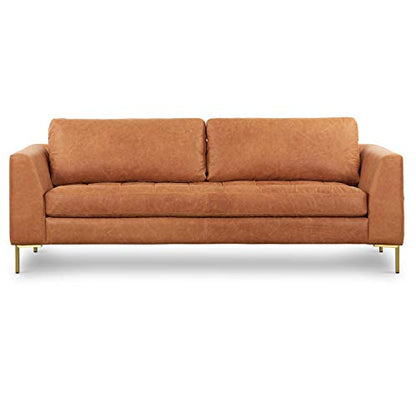 Poly & BARK Calle 90" Sofa, Full-Grain Pure-Aniline Italian Leather, Cognac Tan, Brass Legs