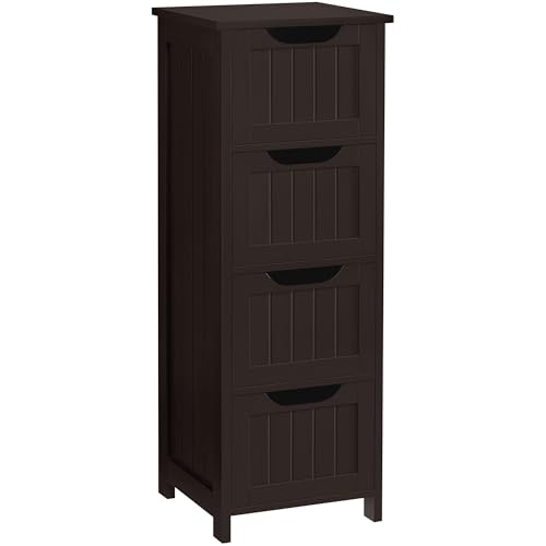 Yaheetech Bathroom Floor Cabinet, Wooden Side Storage Organizer, 4 Drawers Free-Standing Cabinet for Bathroom/Hallway/Living Room, Espresso