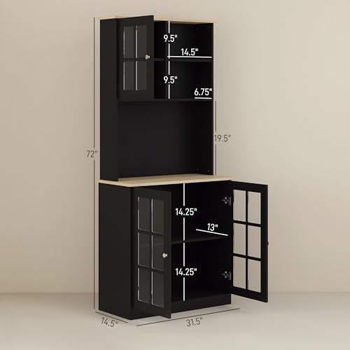 Kitchen Pantry Storage Cabinet 72" with Hutch, Black, view 4