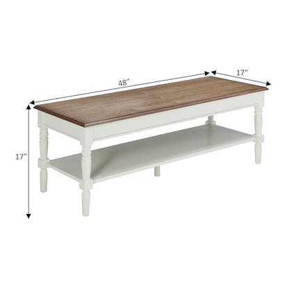 French Country Coffee Table 48" - 2 Tier Farmhouse, Transitional Center Accent with Storage Shelf for Classic, Transitional Living & Family Room, Driftwood/White