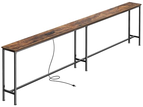 102.4 Inch Sofa Table with Power Outlets and USB-C Port, 5.9 Inch Narrow Console Tables, Entryway Hallway Couch Tables with Storage, Behind Sofa, Small Spaces, Living Room, Rusitc Brown