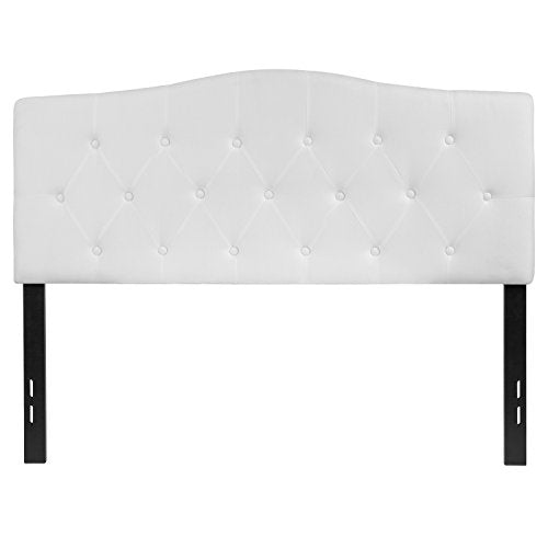 Arched Button Tufted Upholstered Full Size Headboard in White Fabric