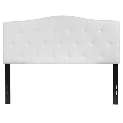 Arched Button Tufted Upholstered Full Size Headboard in White Fabric