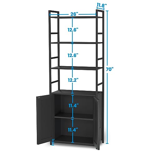 Lazyvan Black Bookshelf with Doors,70" Tall Bookcase with Storage Cabinet,6 Tier Book Shelf for Living Room/Bedroom/Office/Kitchen,70"(H)*26"(L)*11.8"(W)