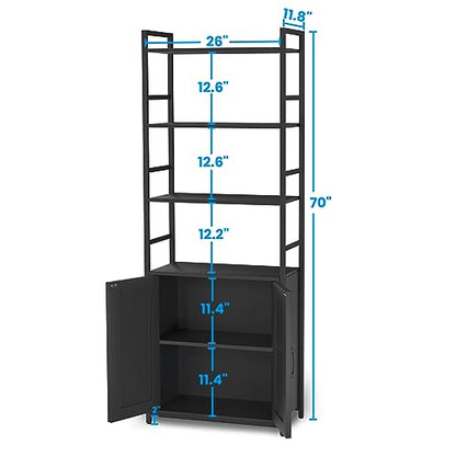 Lazyvan Black Bookshelf with Doors,70" Tall Bookcase with Storage Cabinet,6 Tier Book Shelf for Living Room/Bedroom/Office/Kitchen,70"(H)*26"(L)*11.8"(W)