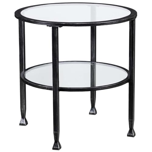 SEI Furniture Jaymes Round Glass Top Metal End Table in Black