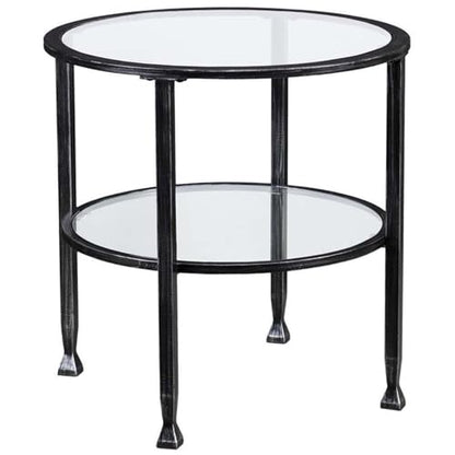 SEI Furniture Jaymes Round Glass Top Metal End Table in Black