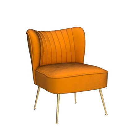 Modern Accent Chair Set of 2 Velvet Slipper Chair with Gold Legs Wingback Side Chair for Living Room Bedroom Entryway Small Corner Chair for Space Saving, Orange