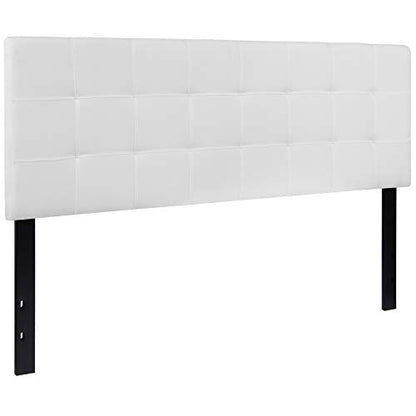 Bedford Box Stitch Tufted Upholstered Queen Size Headboard in White Fabric