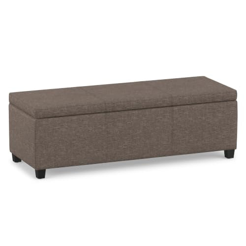 Avalon 48" Wide Linen Look Fabric Storage Ottoman in Fawn Brown, view 2