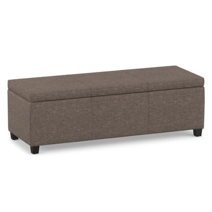 Avalon 48" Wide Linen Look Fabric Storage Ottoman in Fawn Brown, view 2