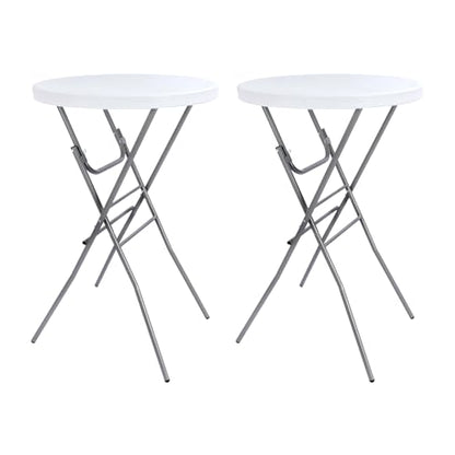 Cocktail Table 28in Folding Round High Top Indoor Outdoor with Removable Legs, Tall Bistro Foldable Bar Height Table for Parties, Patio, Backyard, Dining, Wedding, White- 2PCS