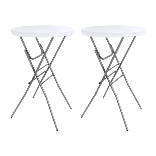 Cocktail Table 28in Folding Round High Top Indoor Outdoor with Removable Legs, Tall Bistro Foldable Bar Height Table for Parties, Patio, Backyard, Dining, Wedding, White- 2PCS