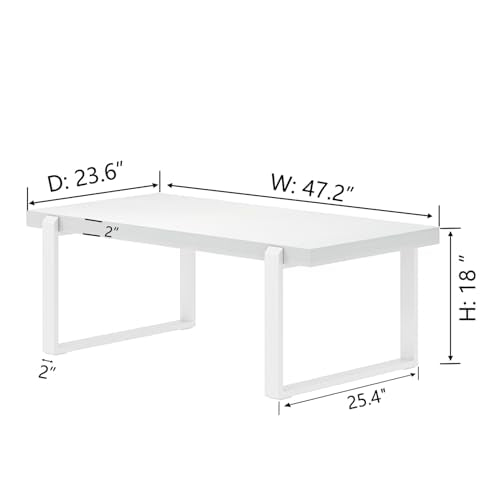 White Coffee Table, Modern Rustic Wood and Metal Center Table, Rectangle Cocktail Tea Table for Living Room, 47 Inch