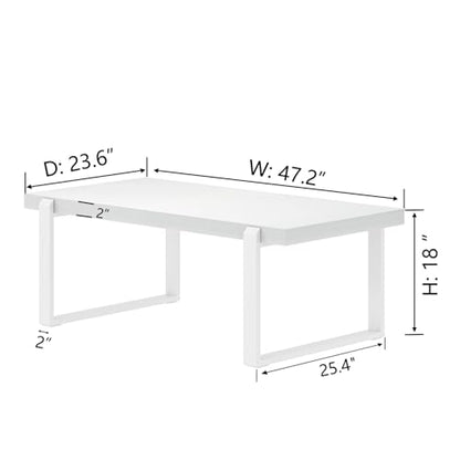 White Coffee Table, Modern Rustic Wood and Metal Center Table, Rectangle Cocktail Tea Table for Living Room, 47 Inch