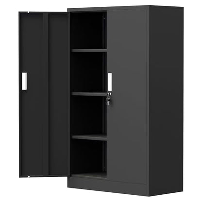 Metal Storage Cabinet with Locking Doors and 3 Adjustable Shelves, Lockable Storage Cabinets for Home Office Garage Kitchen Pantry (Black)