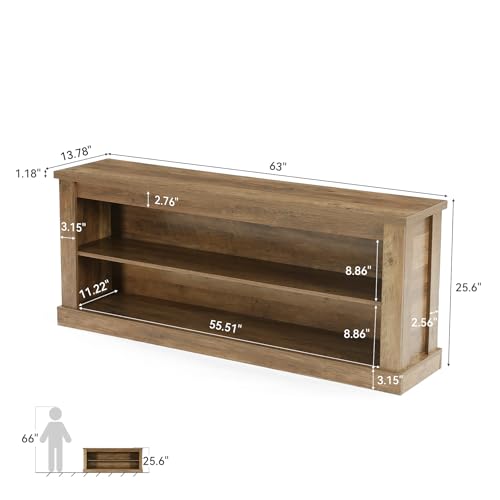 63" TV Stand for TVs up to 70", Rustic Television Stand with 2 Open Shelves, view 3