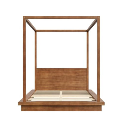 Queen Size Canopy Bed with Headboard (Brown), view 7