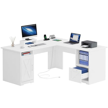 L Shaped Desk with Power Outlets, view 2