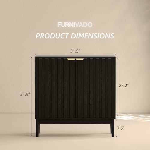 Fluted Buffet Cabinet with Storage, Small Accent Cabinet, Black, view 3