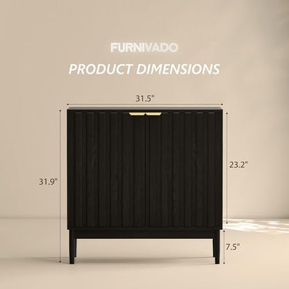 Fluted Buffet Cabinet with Storage, Small Accent Cabinet, Black, view 3