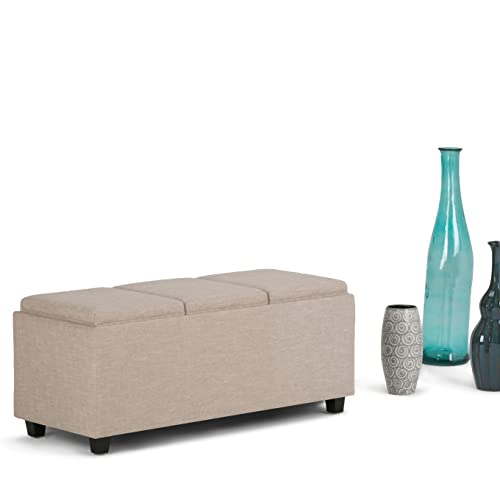 Avalon Storage Ottoman - 42 inch Wide Upholstered Linen Look Fabric Rectangular Flip-Top Ottoman in Natural, Contemporary Coffee Table Ottoman for Living Room with Hidden Storage