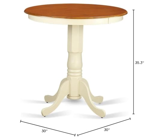 EDT-WHI-TP Eden Bar Height Counter Table - a Round Dinner Table Top with Pedestal Base, 30x30 Inch, Buttermilk & Cherry