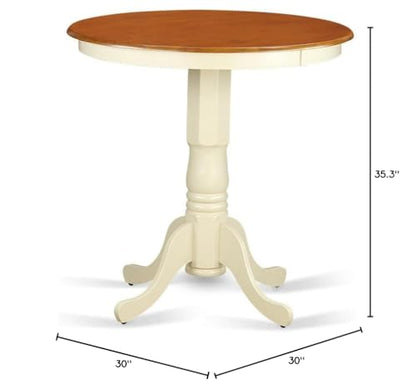 EDT-WHI-TP Eden Bar Height Counter Table - a Round Dinner Table Top with Pedestal Base, 30x30 Inch, Buttermilk & Cherry