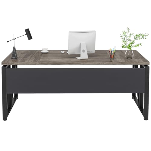 Tribesigns 63 inches Computer Desk with Bottom Storage Shelf Home Office Desk Writing Table for Workstation,Dark Walnut + Steel Leg， Cabinet not Included (Grey, 63-inch-with Shelf)