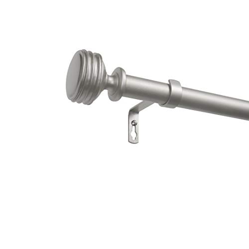 Duke 1" Curtain Rod and Coordinating Finial Set, Matte Silver, Adjustable 66"-120"
