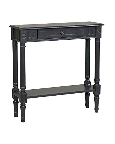 Marisol Black Narrow Console Table for Entryway with Drawer | 31.5-inch slim sofa table with lower shelf, solid wood frame, distressed finish, hallway storage for small spaces