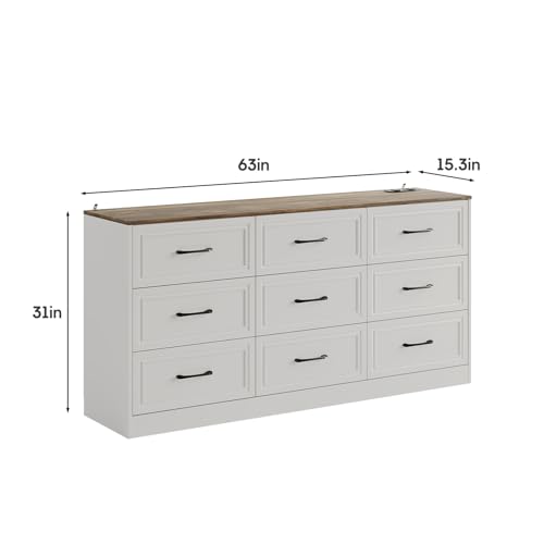 Dresser for Bedroom, 9 Drawer Wide Dresser Organizer with Charging Station, view 3
