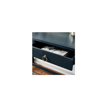 SAFAVIEH Furniture - Esther 2-Drawer Writing Desk - Navy - Solid Wood - Glam Gold Hardware Design - Ideal for Home Office, Bedroom, Den, 46" W x 22.1" D x 30" H (DSK9200A)