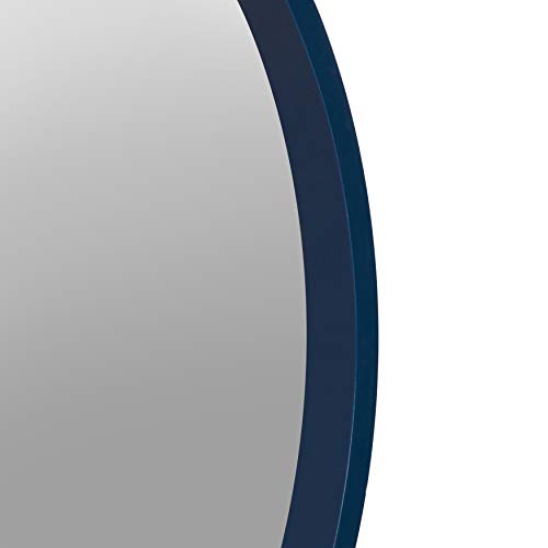 Travis Round Wood Wall Mirror, 21.6" Diameter, Navy Blue, Modern Wall Décor Accent
