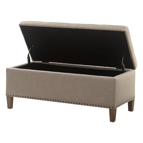 Shandra Storage Rectangular Ottoman Tufted Top Linen Look Fabric with Large Storage Space Accent Furniture for the Living Room, Medium, Natural